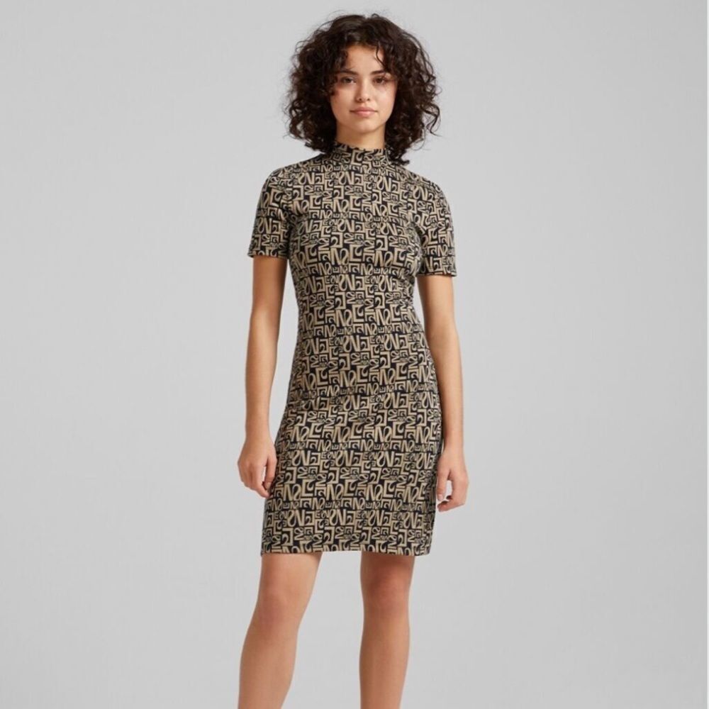 C. Tangana x‎ Bershka Fitted Jacquard Short Sleeved Mini Dress Size XS
